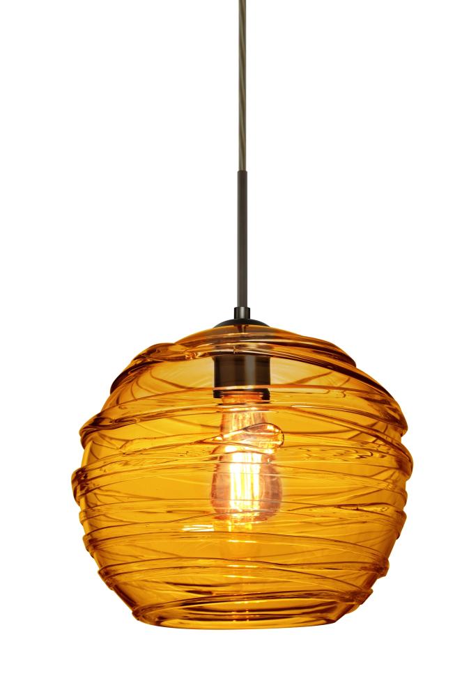 Besa Wave 10 Pendant Bronze Amber 1x8W LED Filament, 15Ft. Cord