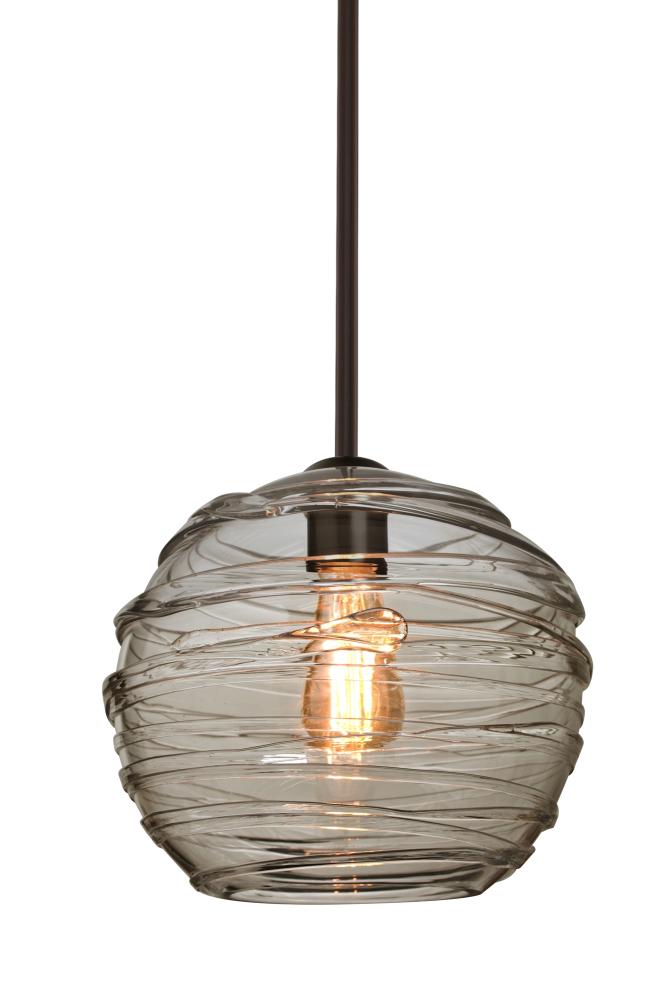 Besa Wave 10 Stem Pendant Bronze Smoke 1x8W LED Filament, 15Ft. Cord