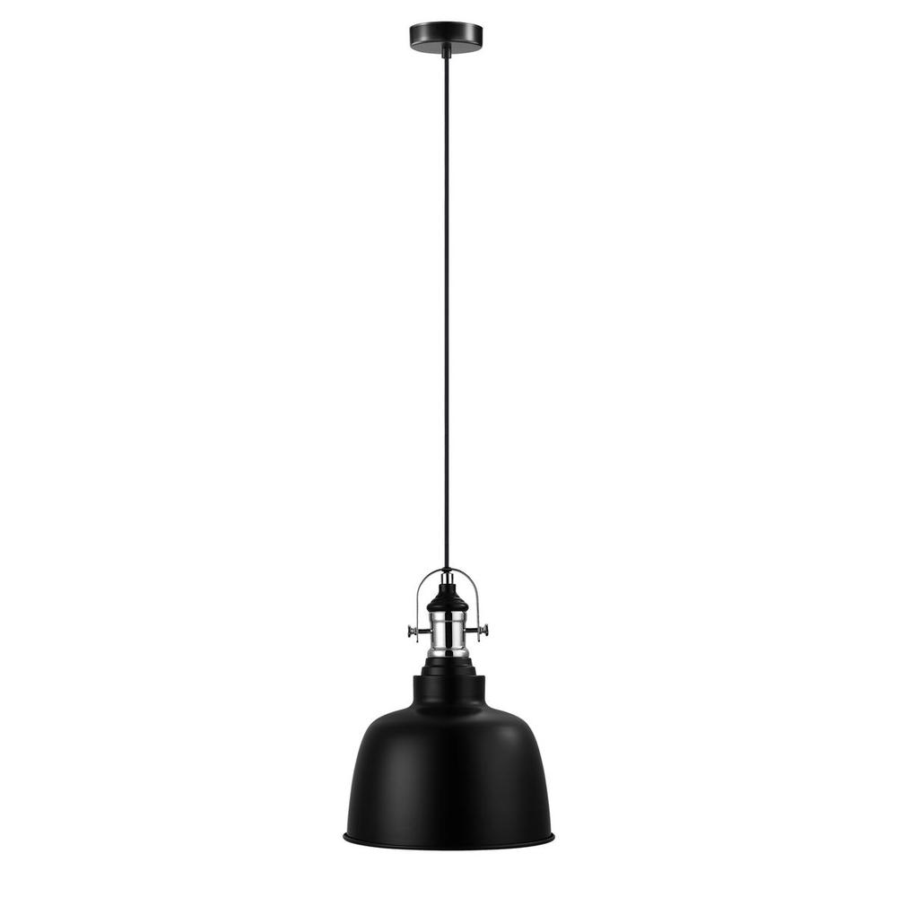 1 LT Pendant w/ Black Finish & Black w/ White Interior Shade w/ Chrome Accents