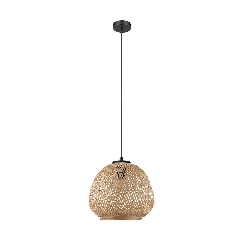 1 LT Pendant w/ a Black Finish & Natural Wood Dome Shaped Shade
