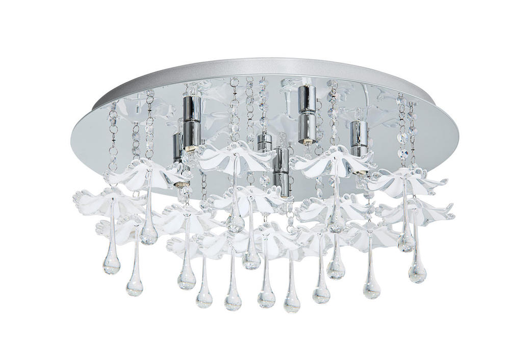 5 LT  Ceiling Light w/ Chrome Finish & Glass Flower Crystal Drops