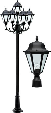 Dabmar GM1305-LED6-B - DANIELLA POST FIVE LIGHT FIX W/ CLEAR GLASS 5 X LED 6W